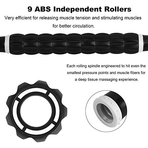YANSYI Professional 9-Roller Deep Tissue Massage Stick - Portable Muscle Recovery Roller for Athletes, Relieves Post-Workout Soreness & Leg/Back Pain - Portable Physio Tool (White) - color: White