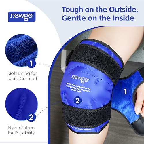 NEWGO Knee Ice Pack Wrap, 360° Full Wrap, Blue | Y-shaped Strap Stays Put, Reusable for Knee Replacement, ACL, Arthritis, Swelling, and Sports Injuries, 21.7" x 9.8" - color: Regular Blue 1-pack