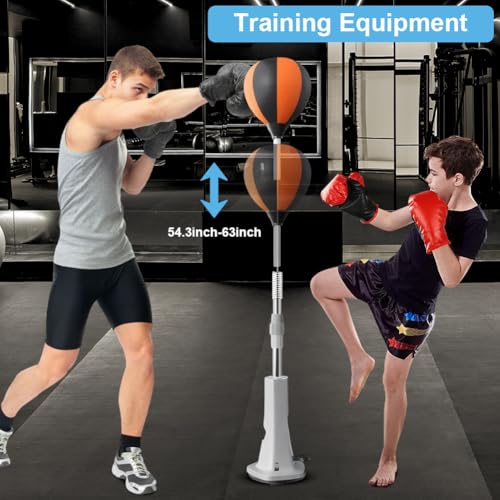 Punching Bag with Stand, Height Adjustable Speed Bag Reflex Trainer Set for Teens Adults, Boxing Equipment with Suction Base for Home Gym, Anti-Slip & No Floor Damage, Stress Relief Fitness Gear