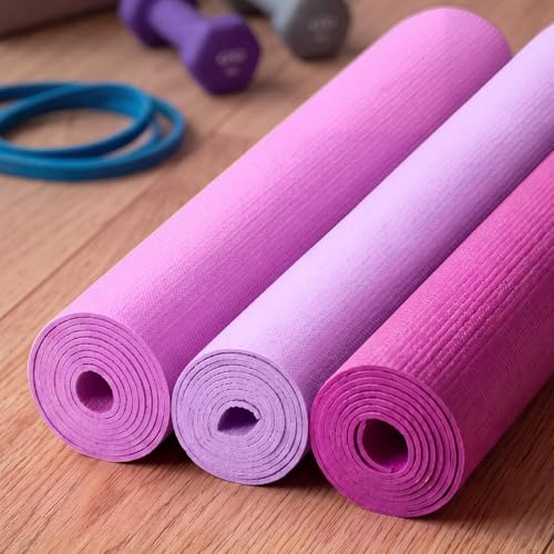 Funtery 3 mm Thin Yoga Mats Bulk, 68 x 24 Inches Lightweight PVC Exercise Mats Non Slip Workout Fitness Pads for Yoga Pilates Stretching Classes Gym Home Studio - color: Purple Series Color