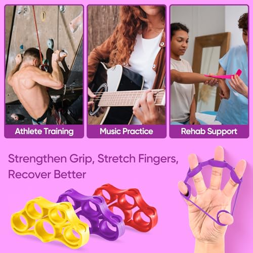 FitBeast Grip Strength Trainer – 6 Pieces Hand Therapy Kit with Finger Extension Exerciser & Stress Balls for Adults, Rehab & Strength Training – for Men, Women, and Seniors - color: 6-Piece Bright Tones
