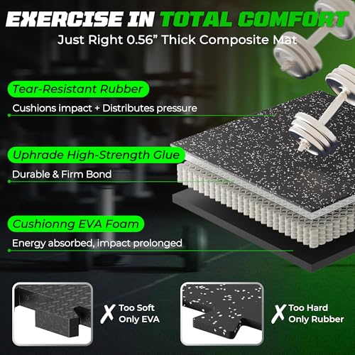 PRAISUN 0.56" Rubber Top Gym Flooring, Heavy Duty Interlocking Gym Mats for Home Gym, Non-Slip Workout Mat, 24 x 24in Large Gym Floor Mat, Protect Floors from Weights & Equipment, 48 Sq Ft, Black/Grey - size: 12 Tiles (48 Sq Ft)