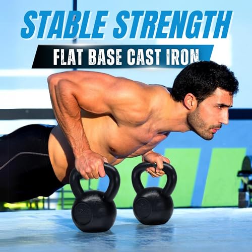Yes4All Kettlebell Sets, 5 - 10 - 15 - 20 - 25 - 30 LB Cast Iron Strength Training Kettlebells, Wide Handles & Flat Bottom, Multi-Level from Beginners to Pros for Strength Training & Home Gym - color: E. 10 - 15 - 20 lbs