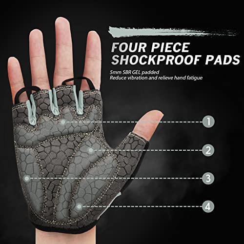 Bike Gloves for Men Women with Anti-Slip Shock-Absorbing Pad, Light Weight Half-Finger Cycling Gloves - color: Black&gray, size: X-Large