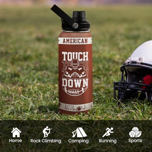 SANDJEST Football Water Bottle with Lid - 32oz Insulated Stainless Steel Sport Bottle - Gifts for Men Football Players Lovers Men - color: Football 4