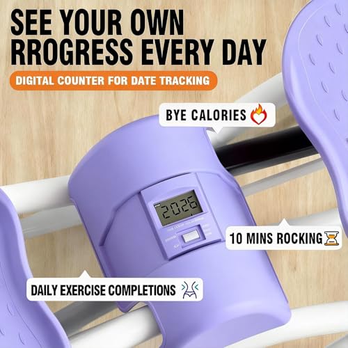 Rock Stepper, Side to Side Rocking Stepper Exercise Machine for Balance at Home, Low-Impact Lateral Stair Stepper with Resistance Bands & Digital Counter, 250 LBS Weight Capacity (Purple)