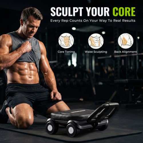 EAST MOUNT Ab Roller Wheel - Ab Roller with Elbow Support for Core Workout Belly Fat Automatic Rebound Abdominal Wheel for Women Men Home Gym Equipment - color: Black