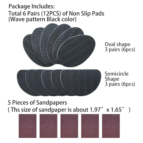 UNIKSTEP 6 Pairs (12 Pieces) Shoe Sole Non Slip Pads, Anti Skid Self Adhesive Rubber Grips, Shoe Bottom Front Sole and Heel Noise Reduction Protector Cushions (Black with Wave Pattern) - color: Black With Wave Pattern