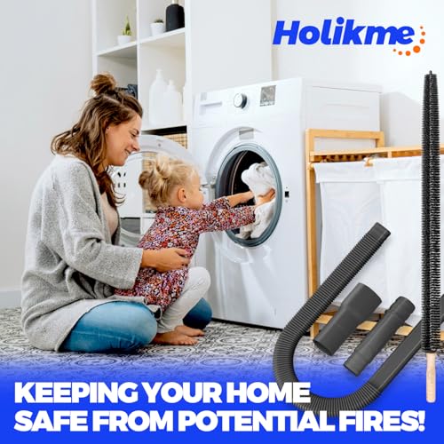 Holikme Dryer Vent Cleaner Kit 2Pack - Lint Vacuum Attachment & Brush | Black Dryer Vent Vacuum Hose Attachment & Brush Reach Deep Traps - Remove Hidden Lint, Speed Drying & Reduce Fire Risk - color: Black