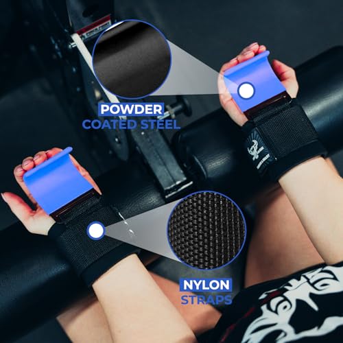 BEAST RAGE Weight Lifting Hooks (Pairs) for Men Anti Slip Durable Coated Grip Wrist Straps for Pull Ups Deadlift Strength Fitness Bodybuilding Women Hook Exercise - color: Blue