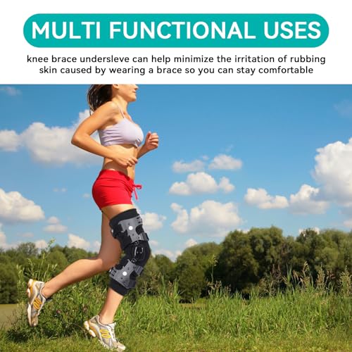Knee Brace Undersleeve, Protective Leg Sleeve Liner for Sensitive Skin Chafing Prevention, Comfort Tapered Compression Shield for Post-Surgery Recovery, Fits Men Women, Black (XXL)