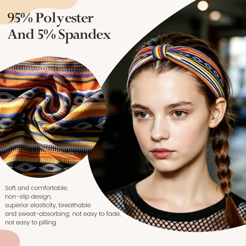 HSEM Striped Headbands for Women 6-Pack – Soft Thick Head Bands, Wide Stretchy Elastic Non-Slip Bands – Large Knotted Sports Sweat Bands for Washing Face, Makeup, Running, Spa, Fitness & Fashion - color: X-Colorful-2-13