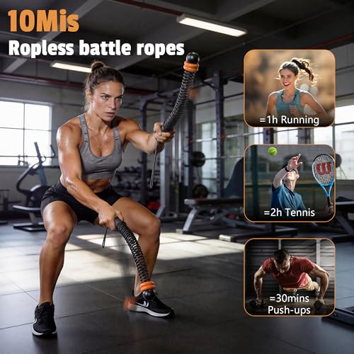 Portable Weighted Cordless Battle Ropes,Adjustable Weights, for Home Gym,Low-Noise Exercise Rope.Weighted Exercise Equipment for Low-Impact.Workout, Strength & HIIT,for Men & Women (Black)