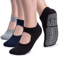 unenow Non Slip Grip Yoga Socks for Women with Cushion for Pilates, Barre, Home - color: 3 Pairs-black/Navy/Grey