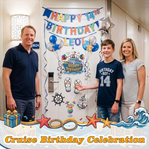 Kanayu 6 Pcs Happy Birthday Cruise Door Decorations Magnetic Large Ship Decorations Magnets Anchor Cruise Decor Car Fridge Magnet Decal for Carnival Stateroom Door - style: Happy Birthday