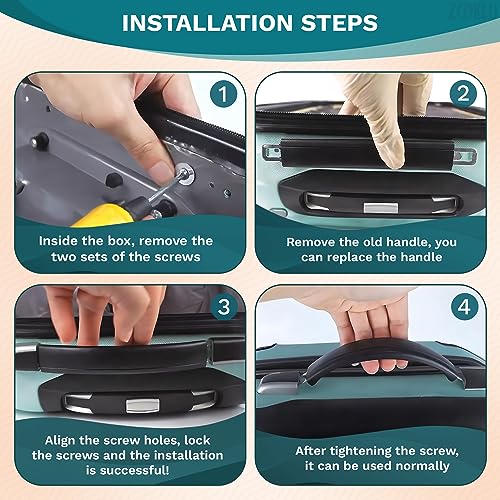 2 Pcs Luggage Handle Replacement, Fits 8.9 in Spacing, 9.56 in Length | Suitcase Grip Replacement, Metal Bases, 16 Screws, 4 Washers & 4 End Caps, Protective Coated Plastic, Repair Kit for Bags