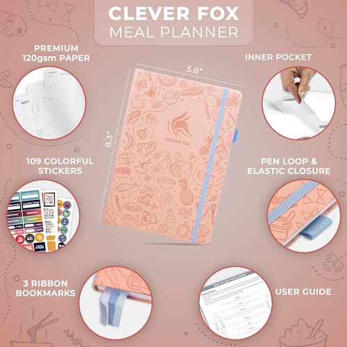 Clever Fox Weekly Meal Planner - Weekly & Daily Meal Prep Journal with Shopping and Grocery Lists for Menu Planning, Healthy Diet & Weight Loss Tracking, Lasts 1 Year, Undated, A5 - Light Pink - color: Light Pink