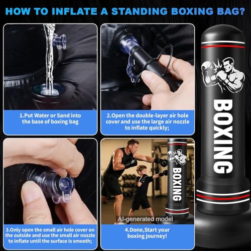 Punching Bag for Adults with Stand, 74.8'' Free Standing Heavy Boxing Bag with Gloves and Pump for Men Women Teen Boys Girls Kickboxing Beginners Home Training MMA Muay Fitness Thai