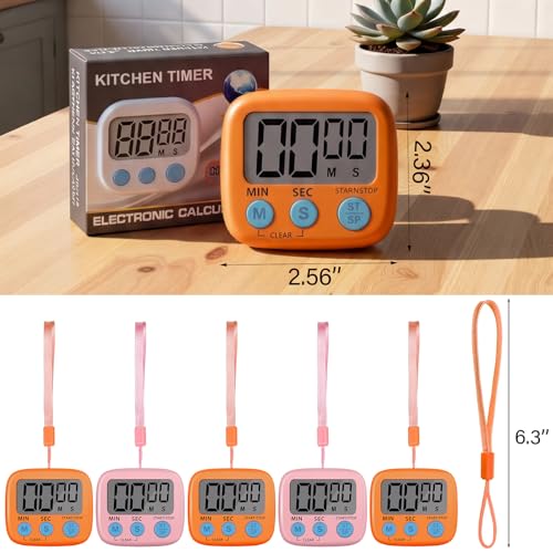 Weewooday 24 Pcs Small Digital Kitchen Timer Magnetic Back and Switch Minute Second Count up Countdown Big LCD Display Loud Alarm for Teacher Cooking Baking (Pink,Orange) - color: Pink, Orange