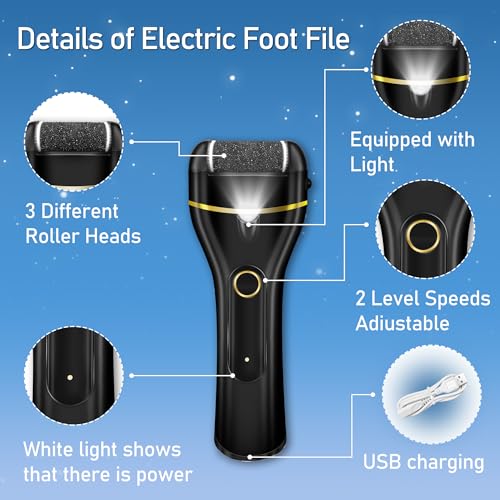 Callus Remover for Feet, Electric Foot Callus Remover Waterproof with 3 Rollers 2 Speed Battery Display,17 in1 Rechargeable Foot File Pedicure Kits for Dead Hard Cracked Dry Skin - style: Black