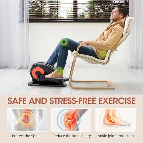 Under Desk Elliptical Machine, 2-in-1 Electric Leg Exerciser for Seniors, Quiet & Compact Pedal Exerciser with Remote, 12 Speed Elliptical Exercise Machine for Home Office - color: Black Orange