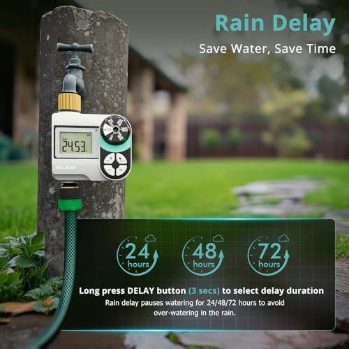 QUOBAS Brass Sprinkler Timer, Programmable Water Hose Timer for Garden Hose Faucet with Waterproof HD Screen, Rain Delay/Manual/Automatic Irrigation Watering System for Garden, Lawn, Yard
