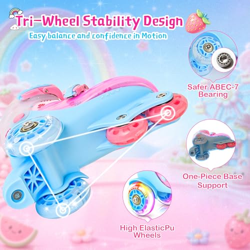 HYKID Toddler Roller Skates, 4 Adjustable Sizes, Fun Illuminating, Safety Three-Point Type, Breathable Upper, Beginners' Roller Skates for Girls Boys Kids - color: Fruit, size: Toddler (8C-10.5C)