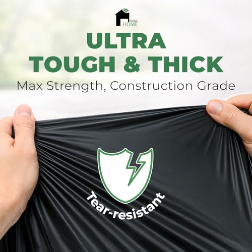EconoHome Heavy Duty Contractor Garbage Bags - 2.8 Mil Extra Thick - 55-60 Gallon Trash Bags for Construction, Demo & Commercial Use, Lawn & Yard Cleanup - Extra Large 38x53" Made in USA, 150 Count
