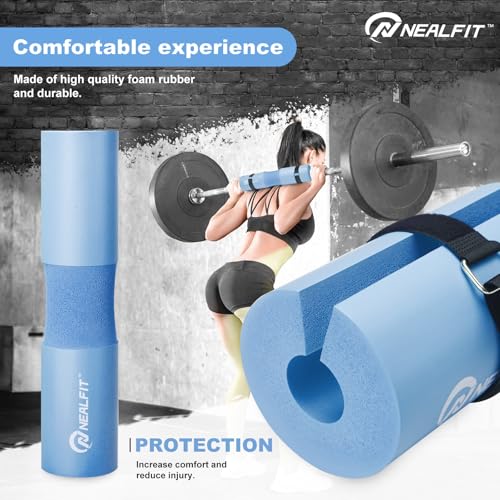 NEALFIT Barbell Pad Squat Pad for Squats—Squat Bar Pad—Great for Weightlifting,Lunges and Hip Thrusts—Foam Sponge Pad—Fit Standard and Olympic Bars Perfectly - color: Light Blue