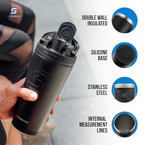 Ice Shaker Insulated Stainless Steel Shaker Bottle | 26oz, Black camo | Cold for 30+ Hours | Insulated Cup with Twist-on Agitator | Odor-Free Bottle for Protein Shakes, Water, Smoothies, Cocktails - color: Black Camo
