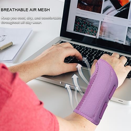 NuCamper Wrist Brace Carpal Tunnel Right Left Hand for Men Women, Night Wrist Sleep Supports Splints Arm Stabilizer with Compression Sleeve Adjustable Straps,for Tendonitis Arthritis Pain Relief (Left Hand-Purple, Small/Medium (Pack of 1)) - size: Small/M