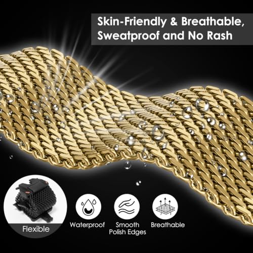 WINGLE Milanese Loop for Apple Watch Band Ultra 3/2/1 Band Ultra 49mm Series 11 10 46mm 45mm 44mm SE 3/2/1 Series 9 8 7 6 5 4 3 Men Women,Parachute-Style Buckle Stainless Steel Mesh Metal iWatch Bands - color: Gold