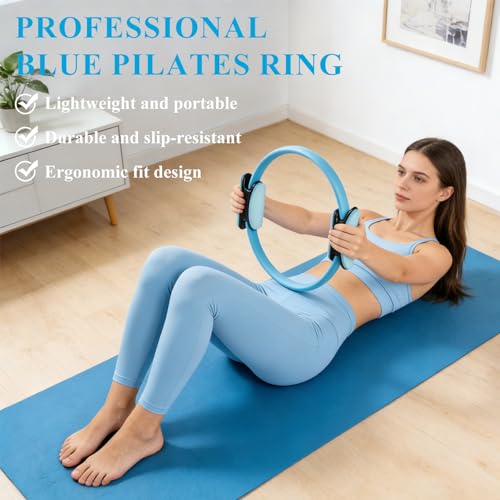 12 Pack Pilates Ring Set - 15 Inch Magic Circle Bulk Yoga Fitness Rings for Full Body Toning, Core Workout and Postpartum Recovery - Portable Lightweight Resistance Circle (6 Black, 3 Blue, 3 Pink)