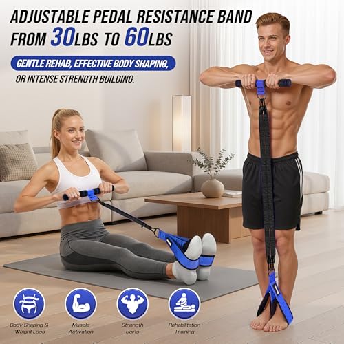 Upgrade Pedal Resistance Band with Handle, Adjustable Tube Foot Pedal Device Puller Exercise Bands, for Abs Arm Leg Waist Workout, Core Pilates, Sit Up Fitness Equipment for Full Body Training - color: Blue