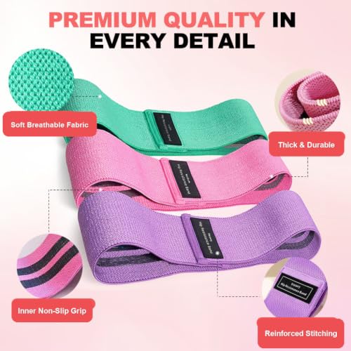 Fabric Resistance Bands for Working Out, Fabric Booty Bands for Legs and Butt with Stretching Strap Included, Non-Slip Glute Bands for Yoga Pilates Home Fitness