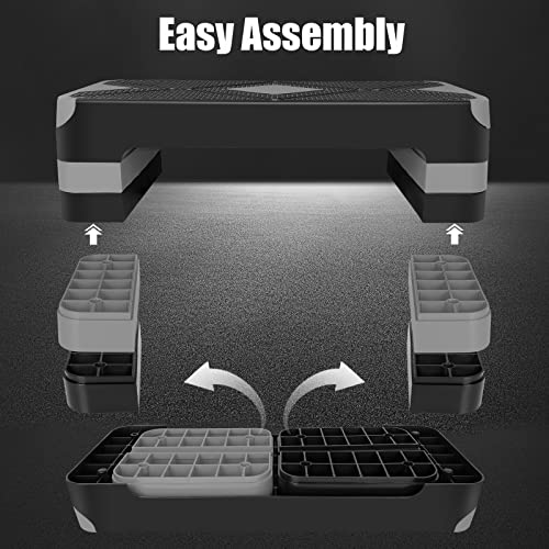 Adjustable Exercise Workout Aerobic Stepper Step Platform Trainer - color: Gray