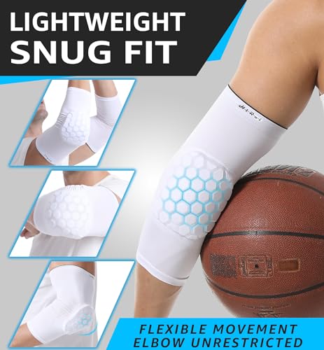 HiRui Elbow Pads for Teenagers Men and Women - Basketball Baseball Elbow Brace for Collision Avoidance and Support - color: White, size: X-Large
