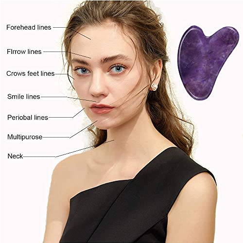 Gua Sha, Gua Sha Facial Tools, Guasha Tool for Face Tighten Skin, Gua Sha Massage Beauty Tool for Body Eyes Neck Massager with Travel Box - color: Purple