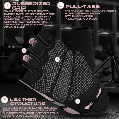 BEAST RAGE Fingerless Weight Lifting Gloves with Palm Protection Padding, Breathable Lightweight Gym Gloves for Men, Women, Weightlifting, Cycling, Exercise, Training Pull Up - color: Pink, size: Large