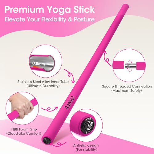 Yoga Stick, Upgraded 5ft Sturdy Steel Mobility Stick, Adjustable Exercise Equipment for Stretching, Flexibility & Balance, Physical Therapy & Posture Correction, Shoulder & Back Relaxation - color: 3-Pink