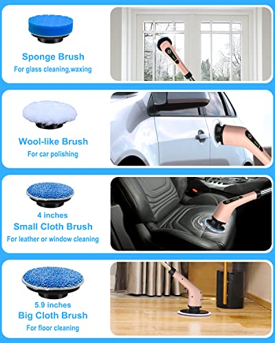 Leebein Electric Spin Scrubber, Cordless Powerful Scrub Brush for Cleaning Bathroom, Kitchen, Shower Tub and Floor Tile with Adjustable Extension Long Handle and 8 Replaceable Brush Heads(Rose) - color: Rose