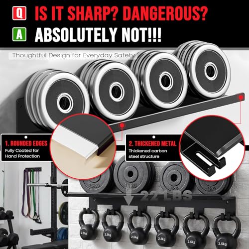2-Tier Home Gym Floating Shelf Compatible with Tonal Accessories, Heavy Duty Wall Mount Workout Storage Rack & Organizer Holder with 7 T-Lock Hooks for Smart Handles, Bar and Rope - size: 2-Tier