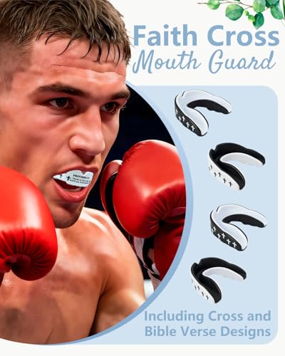 Piemow 4 Pcs Mouth Guard, Religious Faith Cross Sports Mouthguard with Case | Mouth Guards Braces for Football Boxing Basketball Lacrosse Hockey and All Contact Sports - color: 3:5+cross