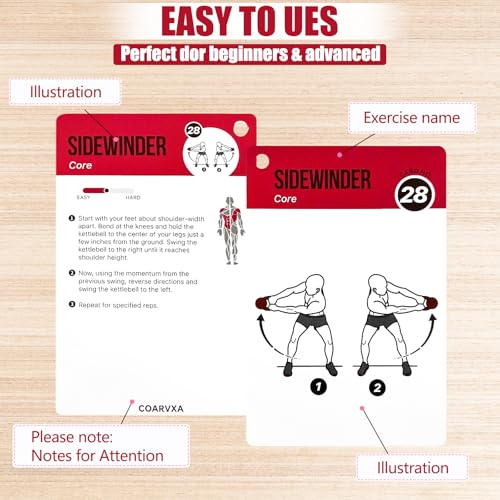 Kettlebell Cards for Women & Men-50 Kettlebell Workout Cards，Includes 2 Rings& Dry-Erase for Easy Organization-Home, Gym or Studio (Kettlebell) - color: Kettlebell