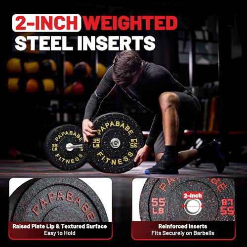2" Bumper Plates Set Olympic Weight Plates for Barbell Strength Training | Papababe 2Inch Weights Plates Set, Floor Protective Plates, 20-600lbs Rubber Bumper Plates for Weightlifting, Bench Press - size: 35 LB PAIR, style: High Bounce
