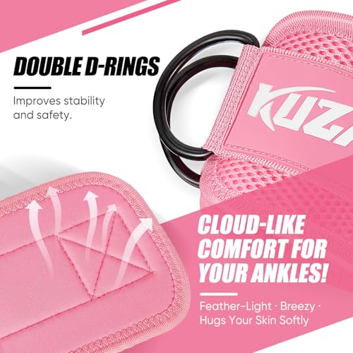 KUZARO Ankle Resistance Bands with Cuffs, Ankle Weights Bands for Working Out, Women Leg and Glutes Workout Equipment, Exercise Bands for Kickbacks, Butt and Booty Trainer, Home Gym Fitness Equipment - color: Pink