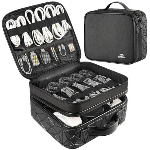 MATEIN Cable Organizer Bag, Travel Electronic Storage Cord Organizer Box | Tech Bag for Travel, Waterproof Charger Storage, Double Layer, Carrying Case for Cord, Shockproof, Portable, DJ Gifts, Black - color: Black, size: Medium
