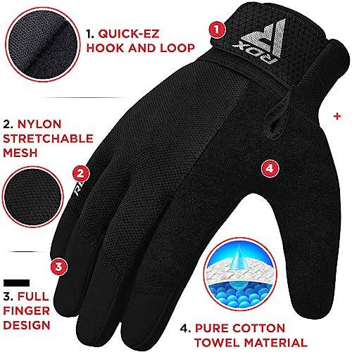 RDX Weight Lifting Gloves Gym Workout, Full Finger Touch Screen, Breathable Anti Slip Padded Palm Protection, Fitness Strength Training Powerlifting HIIT WOD Exercise, Men Women Home Gym Cycling - color: BLACK, size: Medium