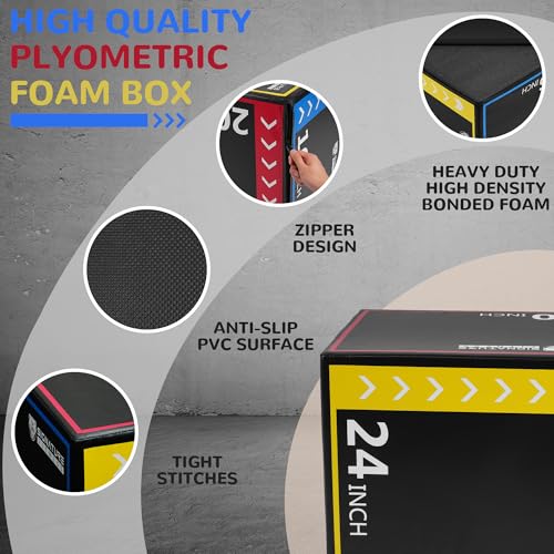 BalanceFrom 3-in-1 Rotatable Plyometric Box Jumping Exercise Trainer Workout Equipment with Anti Slip Surface & High Density Foam, 16" × 20" × 24", 10-Pound, Multi-Color