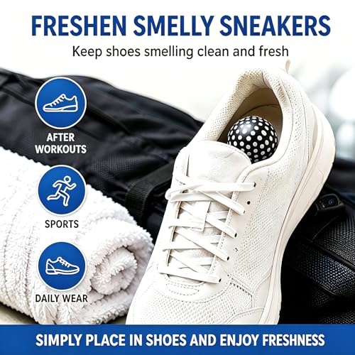 Knixmax Sneaker Deodorizer Shoe Freshener Balls, Odor Eaters for Shoes Boots Mules, Smell Eliminator Ball for Gym Gear Bags and Lockers, Fresh Linen Scent, Pack of 6, Black White - color: 2. Fresh Linen